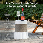 JIJIWANG 16.93" H Outdoor Stone Side Tables for Patio, Moden Coffee Table with Brown Retro Woven Rope and Fan-Base MGO, Small End Table for Home, Office, Living Room & Outdoor Brown+Gray