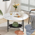 31.5Wx20.1Dx18.7H inch Round Marble Coffee Table, 2 Tier, Sofa Side End Table, Nightstand, Open Storage, Living Room Decor, Center Table, 32"