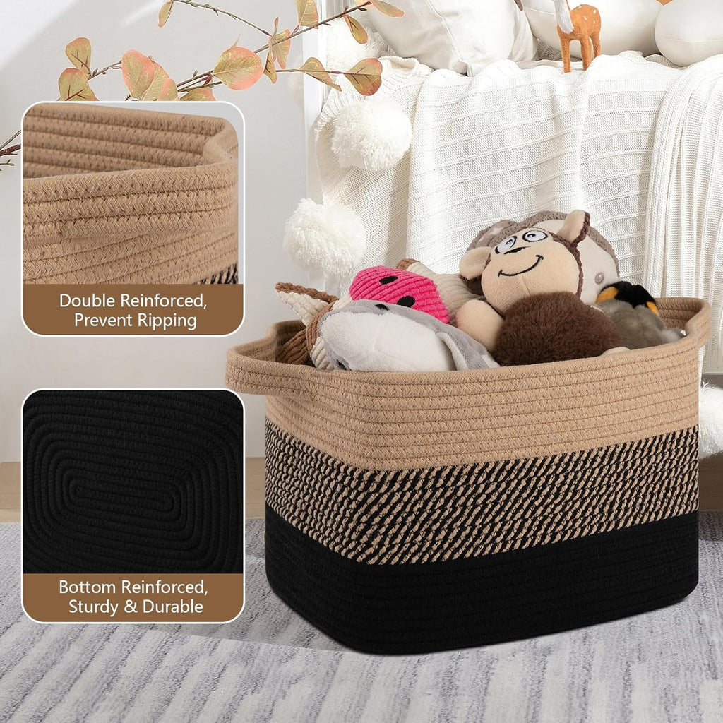 OIASKET Storage Basket for Organizing, Woven Baskets for Storage, Rectangle Decorative Baskets for Shleves, Closet, Toys, Books, Nursery Organizer Bins - Pack of 3 (Black & Brown, 15.75"x11.8"x9.85")