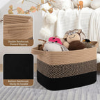 OIASKET Storage Basket for Organizing, Woven Baskets for Storage, Rectangle Decorative Baskets for Shleves, Closet, Toys, Books, Nursery Organizer Bins - Pack of 3 (Black & Brown, 15.75"x11.8"x9.85")