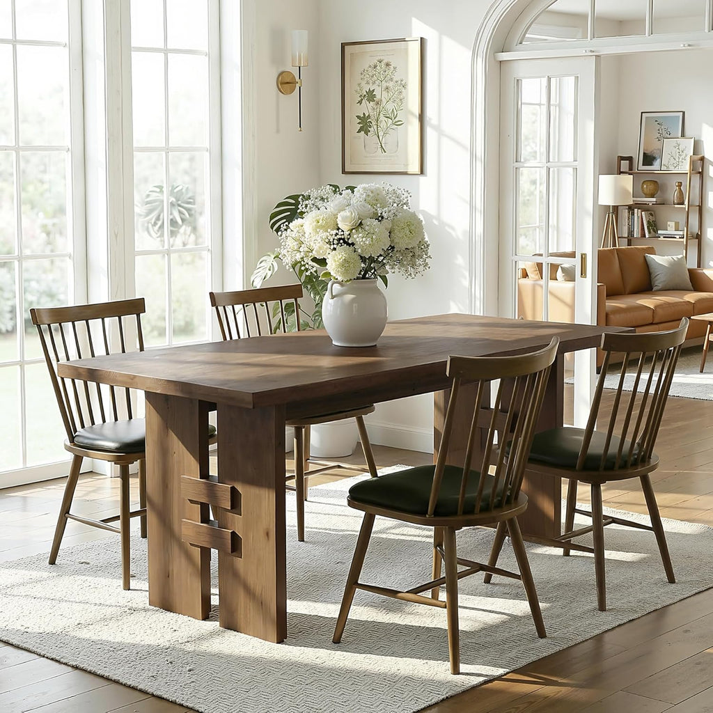 63-Inch Dining Table for 4-6, Solid Wood Kitchen Table with Large Tabletop and Heavy Duty Legs, Rectangular Farmhouse Eating Tables for Dining Room, Living Room, Rustic Brown