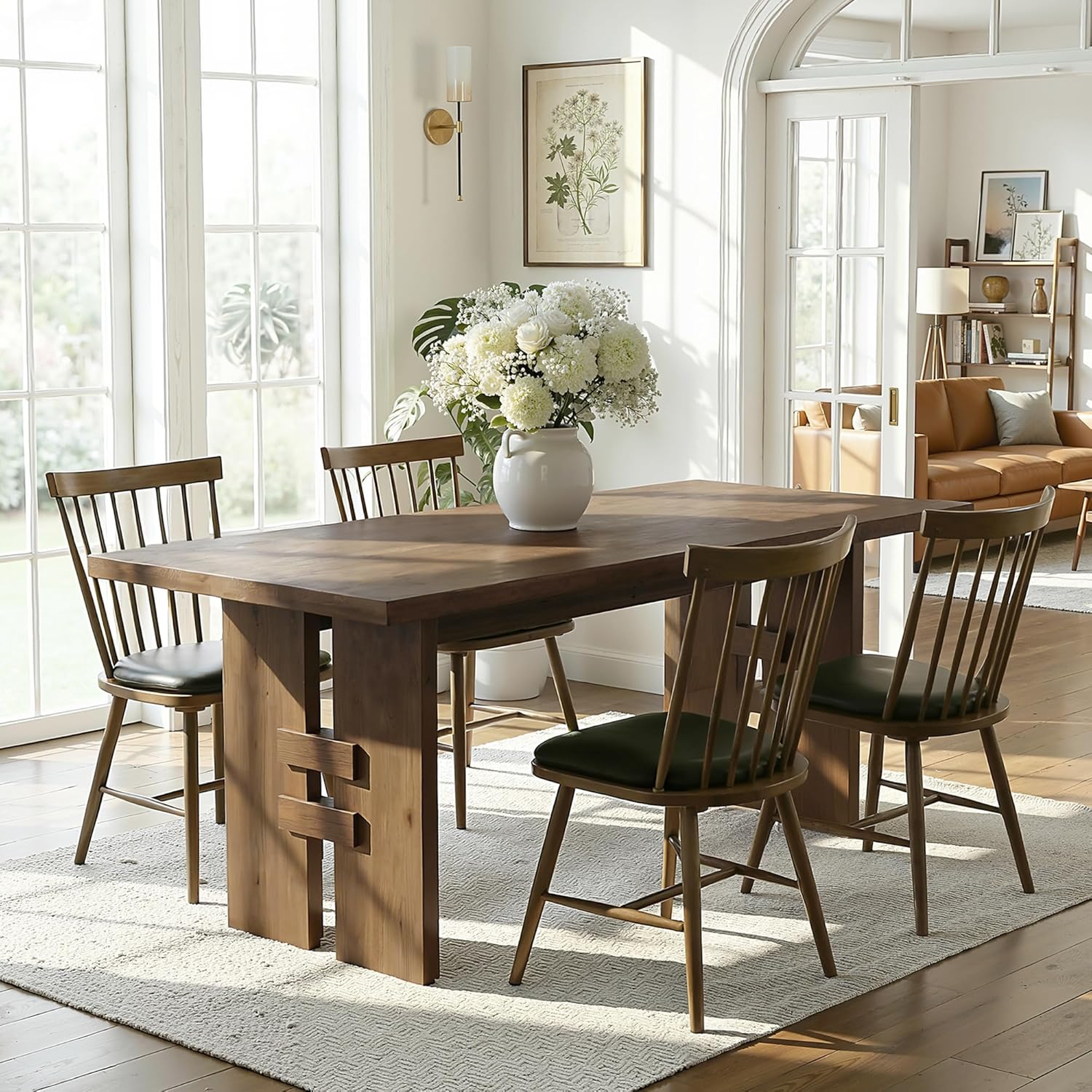 63-Inch Dining Table for 4-6, Solid Wood Kitchen Table with Large Tabletop and Heavy Duty Legs, Rectangular Farmhouse Eating Tables for Dining Room, Living Room, Rustic Brown