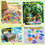 450 PCS Seashells Sensory Bin Filler, Mini Resin Ocean Seashell Animal Figures Diving Gems Vase Fillers for Fish Aquarium Fairy Garden Table Decorations