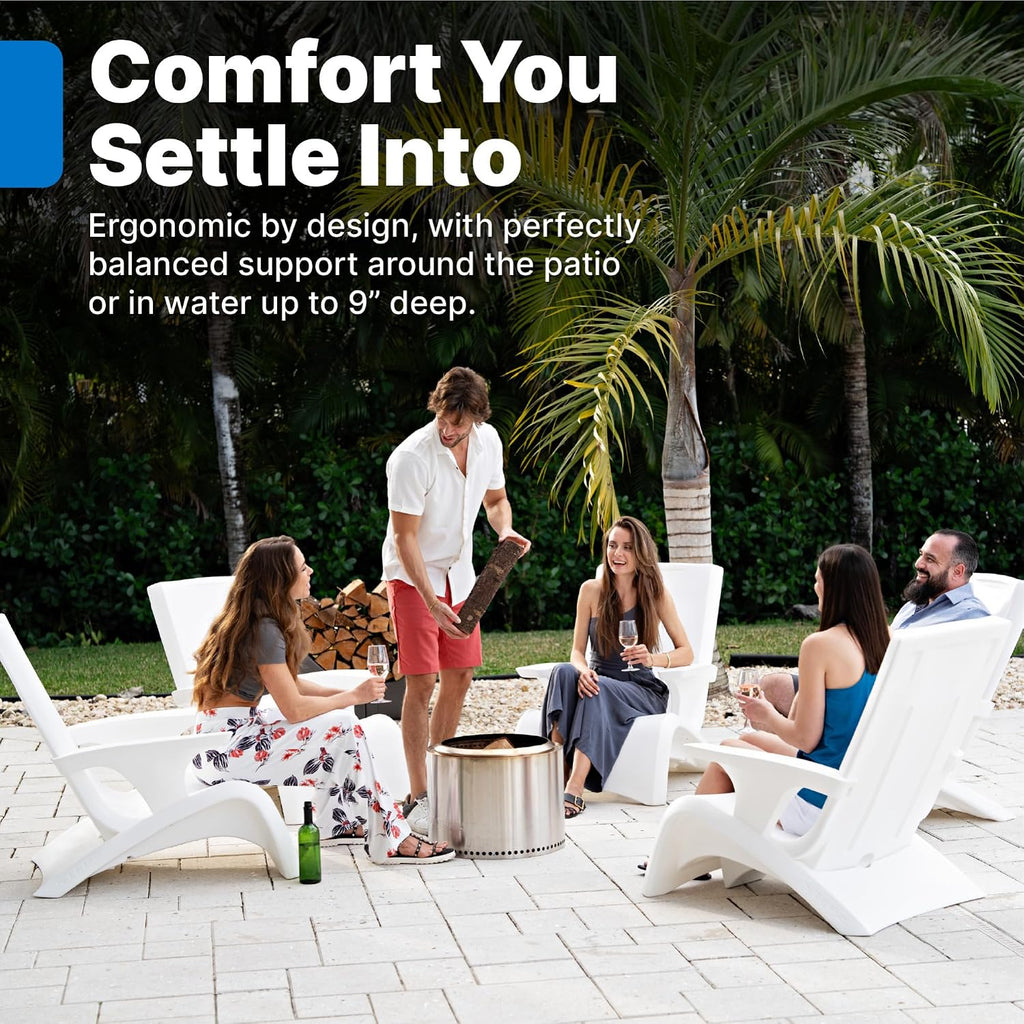 Step2 Vero Adirondack Chair, Stylish Poolside Lounger, Fade-Resistant, Waterproof Patio Furniture for Sun Shelf, Use in Pools up to 9-Inches of Water, Weighted, White