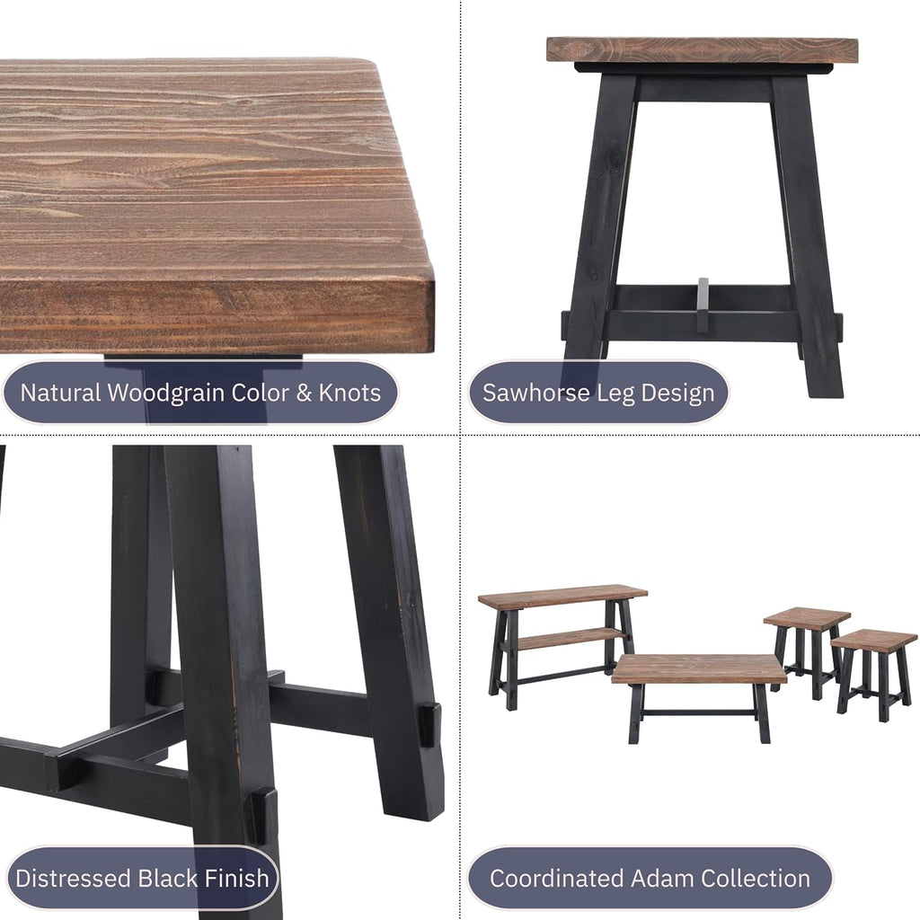 Adam Rustic Industrial Side Table – 21” Solid Wood Square End Table with Natural Wood Top & Distressed Black Frame – Easy Assembly for Living Room or Apartment by Alaterre Furniture