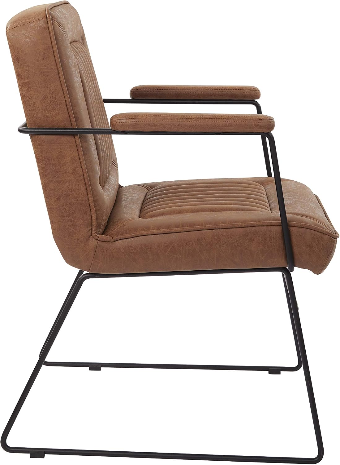OSP Home Furnishings GT Faux Leather Accent Chair with Padded Armrests and Metal Frame, Sand