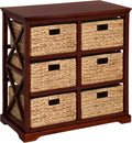 eHemco Hampton Meadows 3 Tier X-Side End Storage Cabinet with 6 Wicker Baskets, Cherry