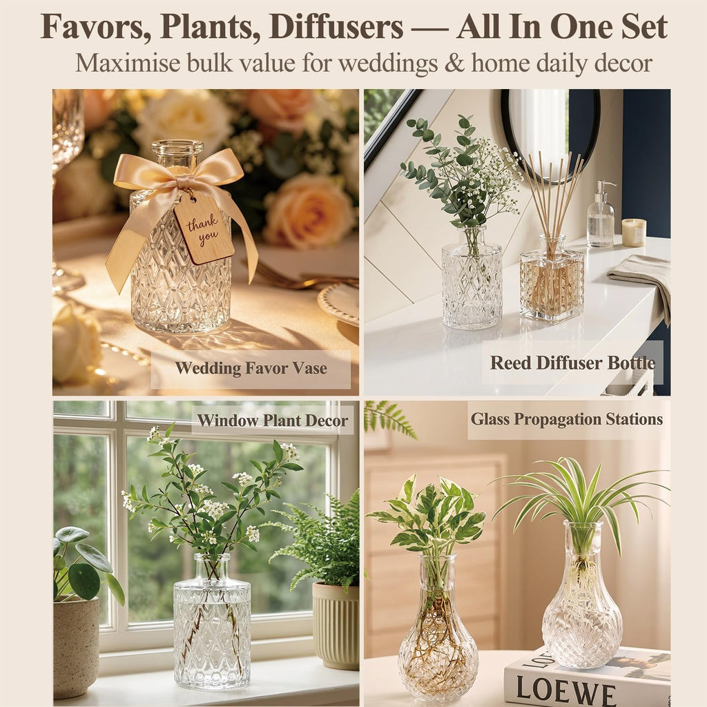 Clear Glass Bud Vase Set of 14 Pcs,Small Bud Vases in Bulk,Glass Crystal Flower Vases Table Centerpieces for Party Event Wedding Decor Baby Shower Decorations (Clear, 14 Pcs)