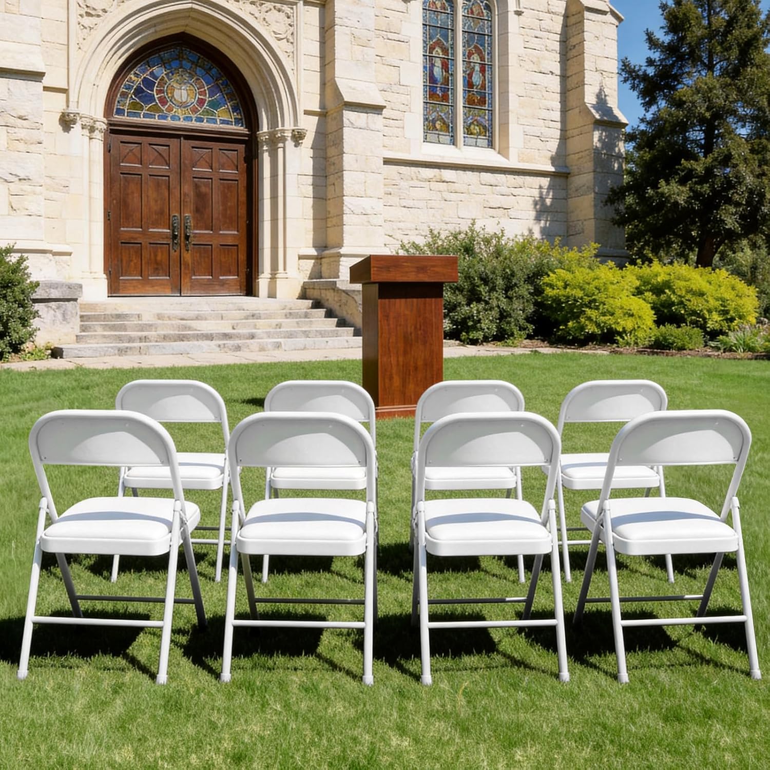 Folding Chairs 4 Pack,350 lbs Heavy Duty Metal Frame Folding Chairs with PU Leather Cushion, Ergonomic Foldable Chair with Non-Slip Feet, Portable Stackable Seating for Office Wedding Camping-White