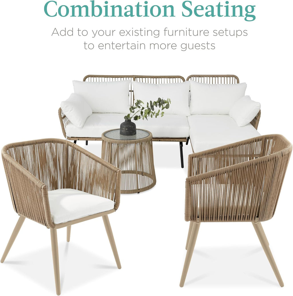 Best Choice Products Set of 2 Patio Dining Chairs, Outdoor Seating for Backyard, Poolside, Balcony w/Woven Wicker Design, 250lb Weight Capacity - Natural/Ivory/Natural