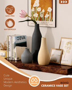 Decorative Flower Vase Set of 3 - Modern Boho Style Multicolor Vases, Ribbed Textures Ceramic Vase for Home Decor Shelf Bookshelf Mantle TV Stand Entryway Console, Dining Table Centerpiece Decor