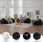 Boneless Sectional Sofa 3 Piece Set with Cup Holders & Side Pockets, Modern Corduroy Fabric Deep Seat Cloud Couch Living Room, Office, No Assembly (Black)