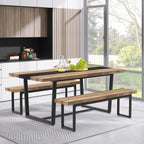 STHOUYN 59” Dining Bench Pair of 2 for 6-8 Person, Farmhouse Indoor Kitchen Table Benches, Bed Bench, Industrial Shoe Bench (Brown 2pcs)