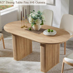 T4TREAM 63" Fluted Oval Dining Table for 4-6, Mid-Century Modern Kitchen Table with Thickened Edge & Strip Pedestal Base, Wood Luxury Table for Dining Room/Kitchen/Home Office,Natural Oak(Table Only)