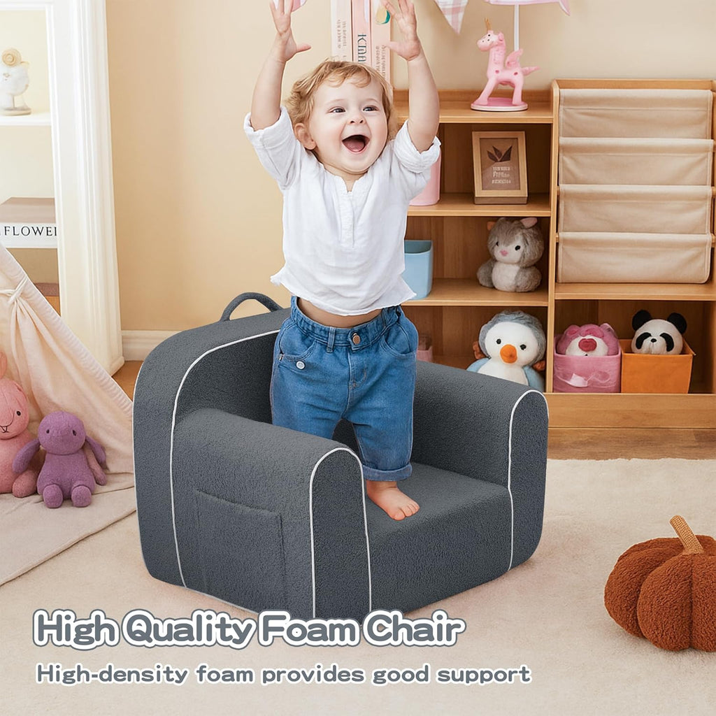 DAICO Soft Kids Bean Bag Chair with Armrests, Comfy Toddler Foam Sofa Chair for Boys and Girls, Toddler Play Couch for Reading Nook & Playing, Grey, Small