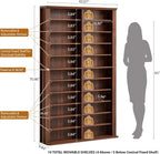 LEVNARY 71" Media Storage Tower, 22-Compartment Multimedia Cabinet with Adjustable Shelves, Fluted Grooved Sides, Anti-Tip Kit, for Movies, Games and Books (Walnut)