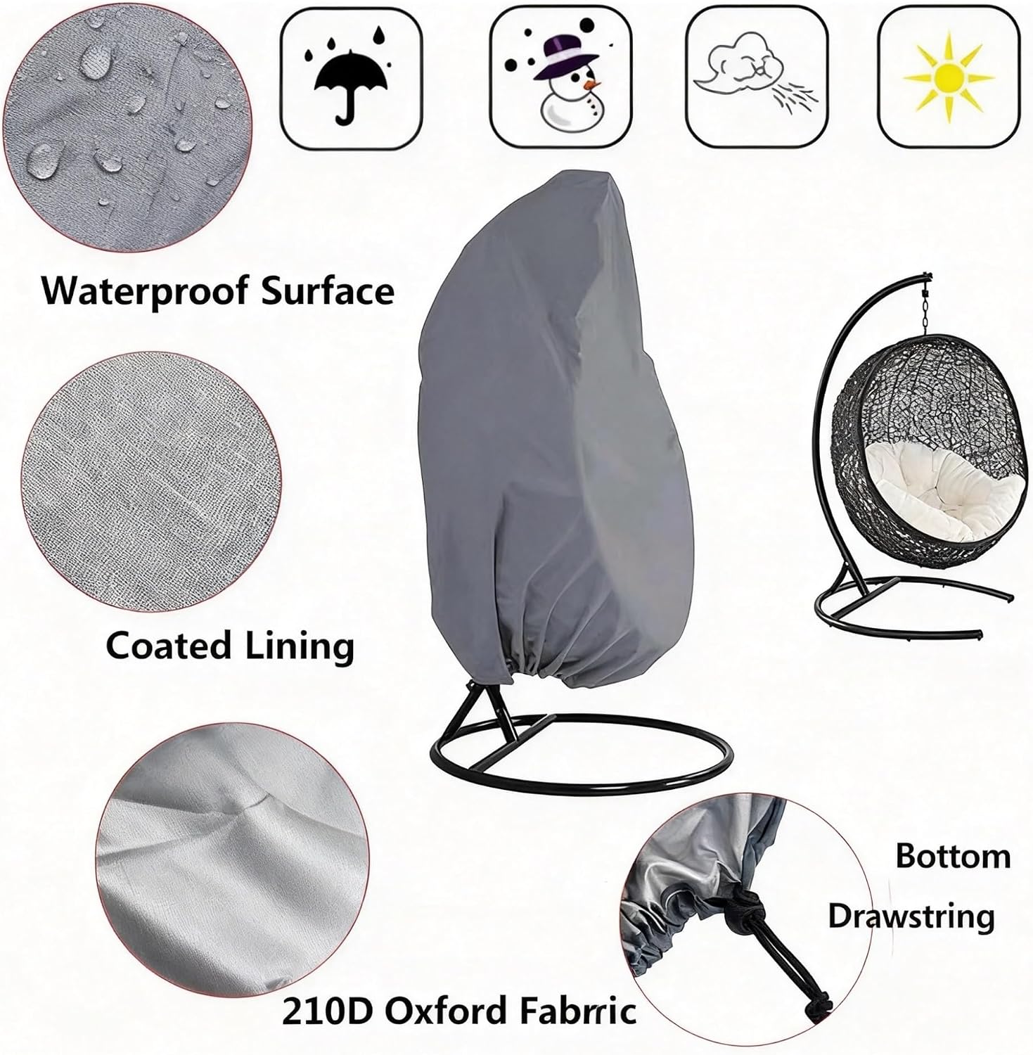 Heavy-Duty 210D Oxford Swing Cover-Waterproof UV-Resistant and Windproof Hammock with Drawstring((115cm*190cm) withstoragebag)