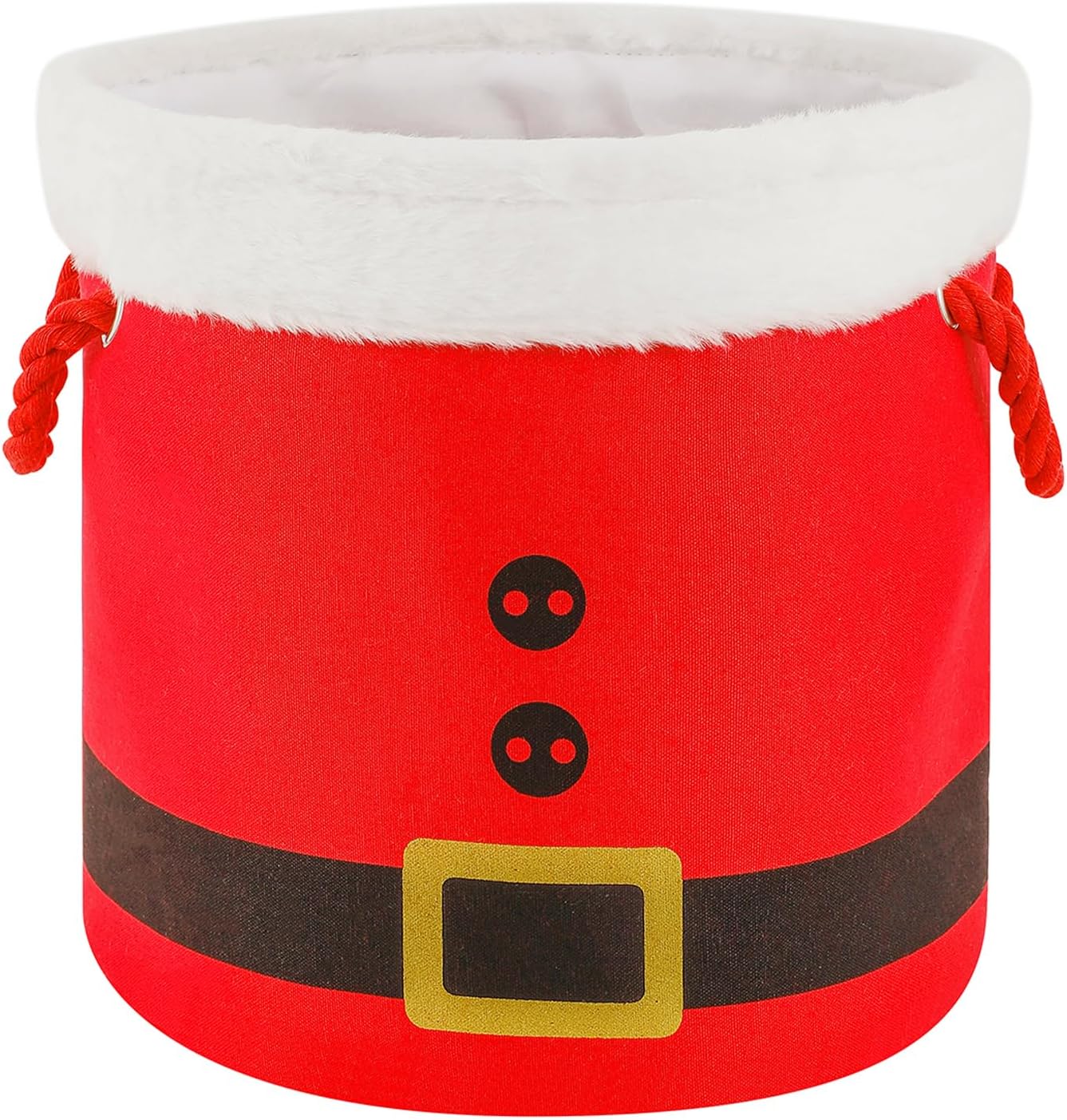 Christmas Bucket Xmas Buckets Red Santa Belt Round Basket with Handles, Christmas Game Ornaments Storage Tins Gift Basket Empty Decorative Kitchen Candy Bars for Xmas Winter Holidays Party Favors