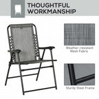 Set of 2 Patio Folding Chairs, Outdoor Bungee Sling Chairs w, Armrests, Portable Lawn Chairs for Camping, Garden, Pool, Beach, Backyard, Gray