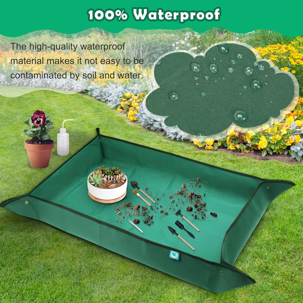 Oxford Fabric Plant Repotting Mat 43.3" x 29.5", Waterproof Gardening Transplanting Potting Mat for Indoor, with 7Pcs Succulent Plant Tools Kit with Tarp Cushion for Plant