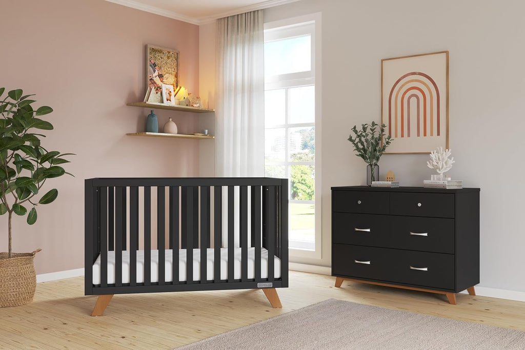 Child Craft SOHO 4-in-1 Crib and Dresser Nursery Set, 2-Piece, Includes 4-in-1 Convertible Crib and 3-Drawer Dresser (Ebony)
