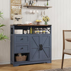 Vabches Farmhouse Buffet Sideboard Cabinet with 2 Drawers and Open Shelf, 27.5" Storage Cabinet with Adjustable Shelves and Door, Coffee Bar Hutch Pantry for Kitchen, Living Room, Blue (38.5" L)