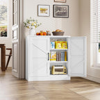 White Storage Cabinet with Doors and Adjustable Shelves,36" Farmhouse Food Pantry Cabinets,Small Sideboard Cabinet,Short Metal Storage Cabinets for Home Kitchen,Dining/Living/Laundry/Room
