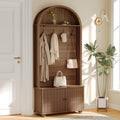 71" Hall Tree with Bench and Shoe Storage, 4-in-1 Design Entryway Bench with Coat Rack, Arch Farmhouse Entryway Hall Tree with 4 Hooks and Adjustable Shelves for Hallway, Living Room