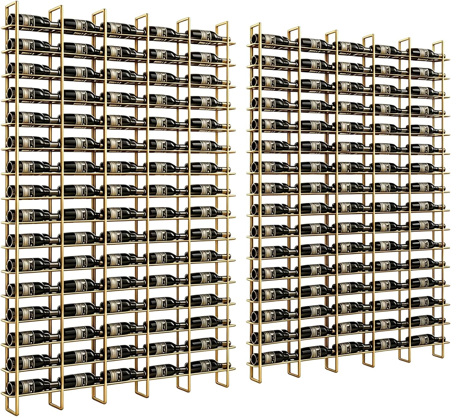 Wall Mounted Wine Rack, H 94.49inch, 16 Rows, Gold 160 Bottle Wine Cellar Racks, Metal Wine Bottle Holder for Home Bar, Wine Kitchen Storage (Gold, 10 Columns（160 Bottles）)