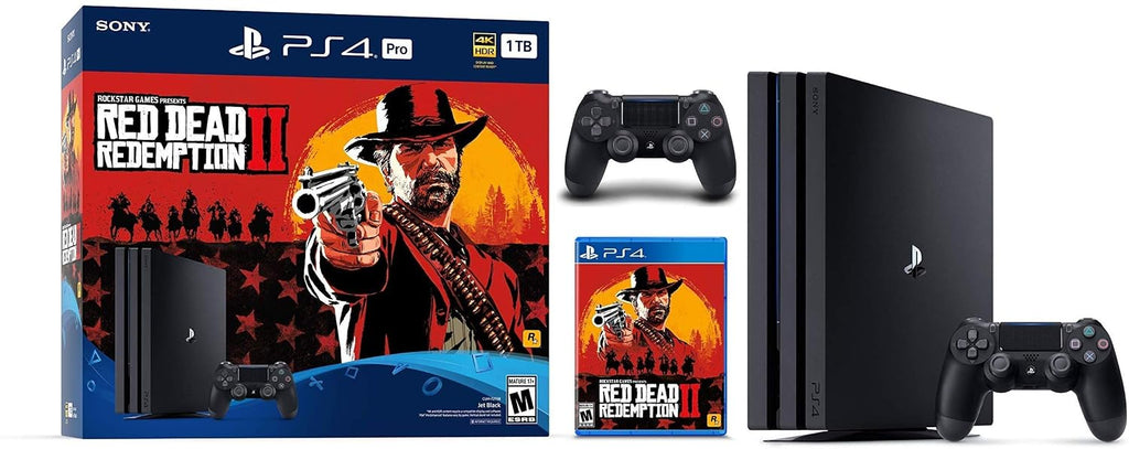 Sony PlayStation 4 Pro 1TB SSD Console - Red Dead Redemption 2 Game Bundle with DualShock-4 Wireless Controller, AMD 8 Cores Processor (Renewed)