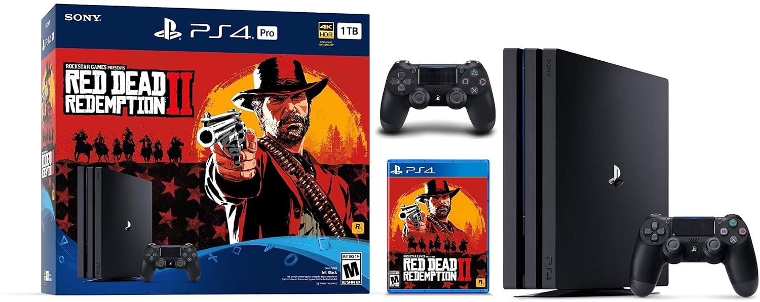 Sony PlayStation 4 Pro 1TB SSD Console - Red Dead Redemption 2 Game Bundle with DualShock-4 Wireless Controller, AMD 8 Cores Processor (Renewed)