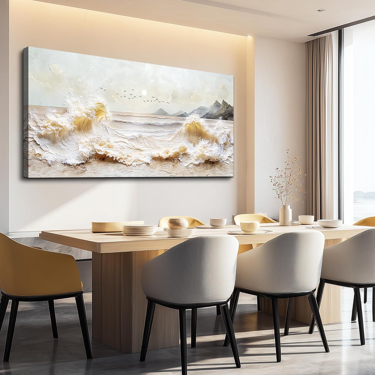 DZRWUBHS Ocean Waves Canvas Wall Art for Living Room,Coastal Sunset Landscape Prints Paintings,Landscape Artwork for Walls, Beach Picture for Bedroom Hallway Office Home Decor Ready To Hang 20"X40"
