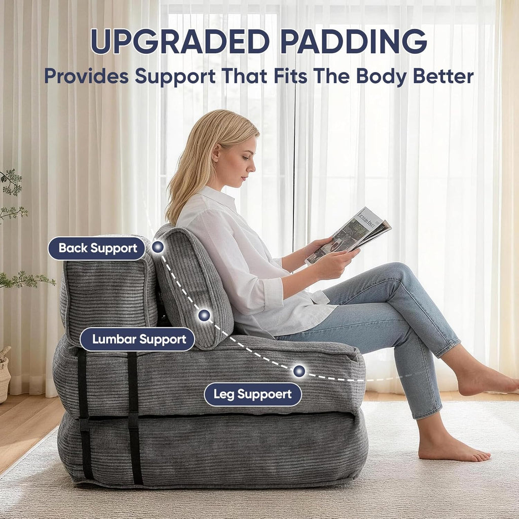 Folding Sofa Bed, Convertible Single Sleeper Chair with Back Support & Pillow, Multifunctional Fold Out Chair Bed for Small Space Living Room Bedroom Guest Office (Grey)