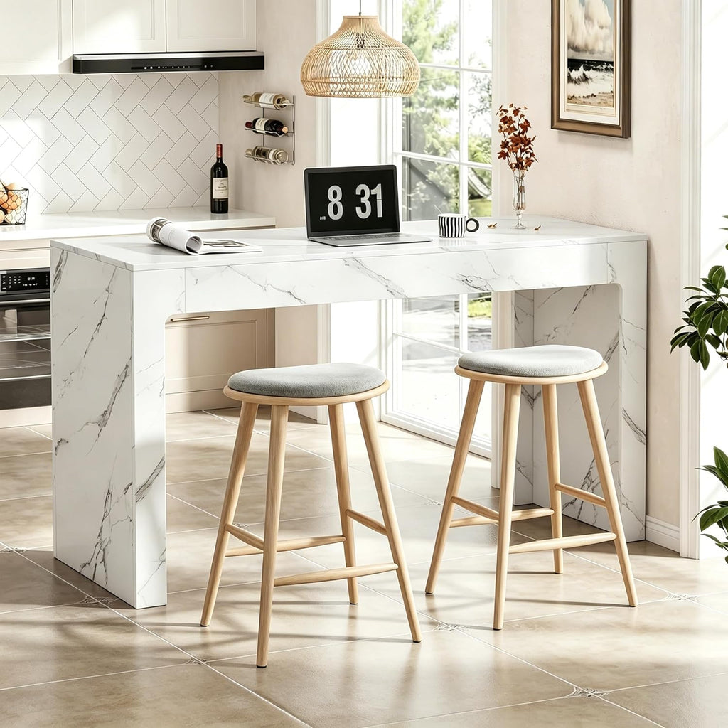 55” Bar Table，Modern Counter Height Pub Table, Long Bar Dining Table with Faux Marble Tabletop，Rectangular Home Bar Unit for 4-6 People, Kitchen, Living Room, Bar, Faux Marble