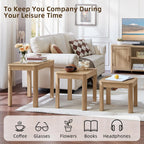 Joaxswe Farmhouse Nesting Tables Set of 3, Nesting Side Tables with Rounded Corners & 4 Thickened Table Legs, Natural Wood
