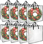 8 Pack Wreath Storage Bags, 24 Inch Clear Christmas Wreath Storage Bag with Zipper and Handles, PP Woven Holiday Decor Storage Bags
