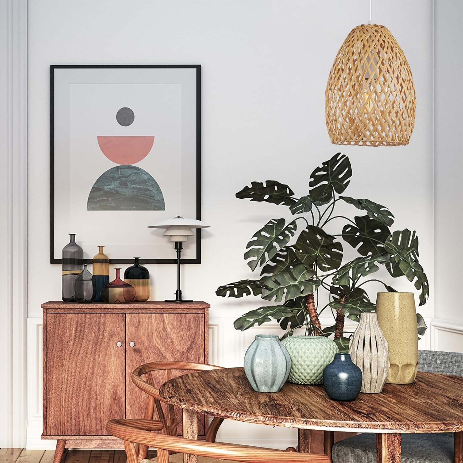 Globe Electric x Novogratz 61090 1-Light Pendant Light Fixture, Light Twine Shade, White Socket, Adjustable Cloth Cord Height, Modern Hanging Lights for Kitchen Island, Hallway, or Dining Room
