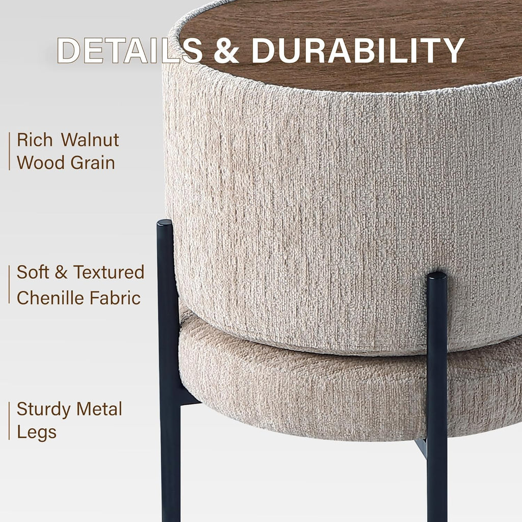 Get Set Style Multifunctional Ottoman with Side Table, Soft Round Footrest Stool,Vanity Stool with Metal Legs, Modern Decorative Furniture Vanity Chair for Makeup Room, Bedroom, Living Room
