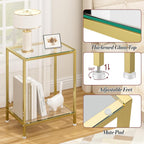 DAOUTIME Side Tables Set of 2, End Tables with Tempered Glass & Metal Frame, Small Nightstands with Storage Shelves, 2-Tier Gold Coffee Table with Modern Style, Slim Sofa Table for Living Room,Bedroom