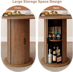 Round Dining Table with Storage,31.5" Modern Storage Kitchen Table for 2-4 People with Curved Sliding Door Fluted Wood Thickened Tabletop for Dining Room/Kitchen/Living Room,Brown