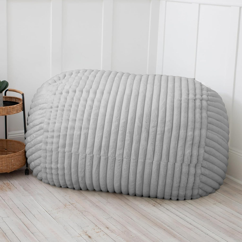 Jaxx 5.5 ft Bean Bag Loveseat, Premium Faux Fur, Mondo Grey
