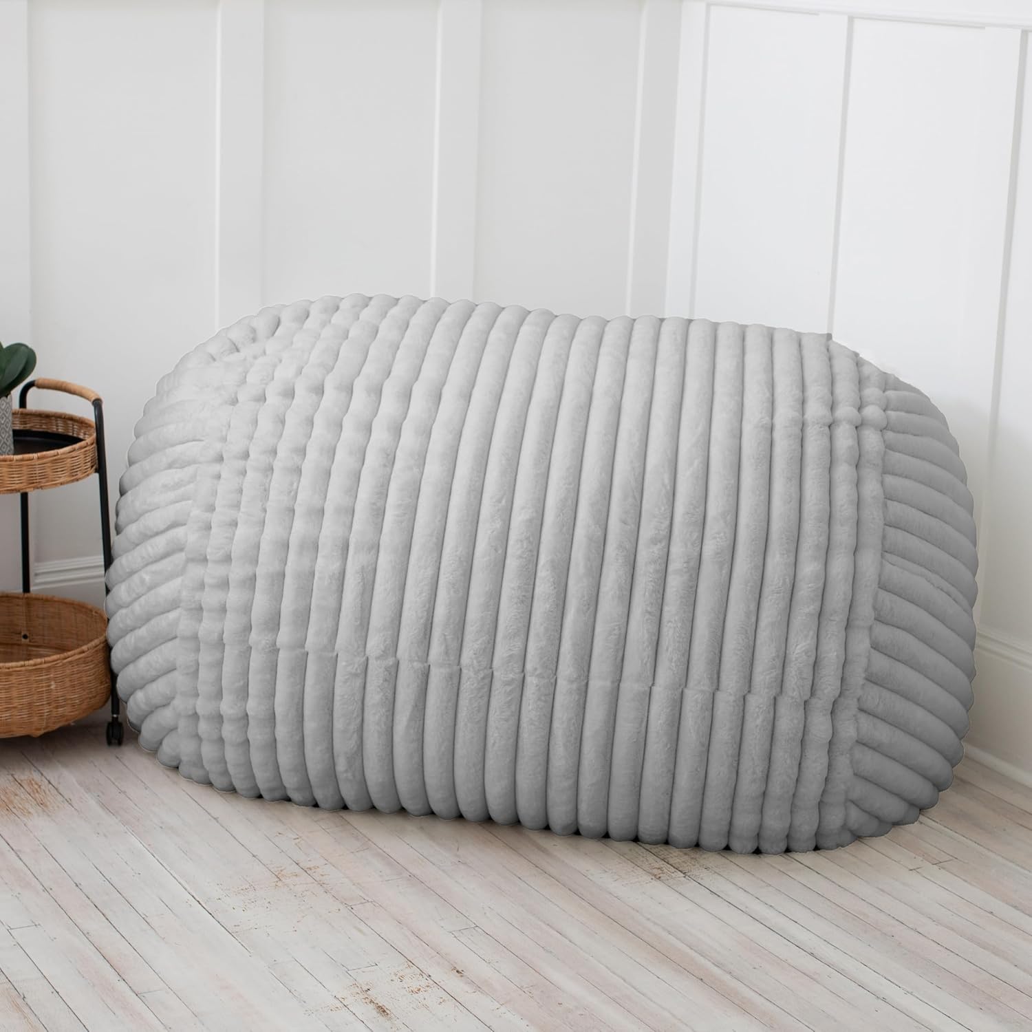 Jaxx 5.5 ft Bean Bag Loveseat, Premium Faux Fur, Mondo Grey