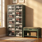 Green Foldable Shoe Storage Cabinet for 40 Pairs with Magnetic Clear Doors, Portable Enclosed Shoe Organizer, 3-Step Quick Assembly for Entryway, Closet, Garage