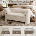 Usaint 58.3" Storage Ottoman Bench with Pillows, Upholstered End of Bed Bench with Arms, Footrest Stool Bench for Bedroom, Living, Window, Entryway and Hallway, Beige