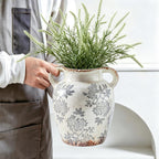 Enra 7.8" Blue and White Ceramic Vase with Double Handles – Handcrafted Chinoiserie Floral Vase, Decorative Vase for Living Room Centerpiece, Bookshelf & Office