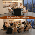 44"-132" Long Round Extendable Dining Table for 4-12, Farmhouse Oval Expandable Dinner Kitchen Table with Fluted Base, Space Saving Mid Century Modern Dining Room Tables for Dining Living Room,Black