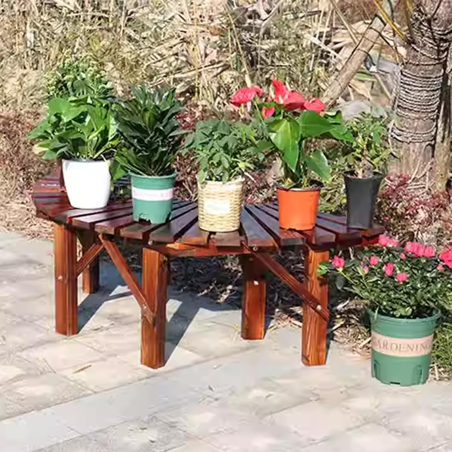 Garden Tree Bench Wrap Around Wooden Benches Seater,for Garden,Lawn,Patio & Backyard Solid Wood Curved