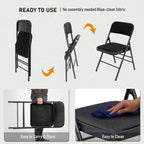 SEALAMB 4 Pack Folding Chairs with Comfort Seat, Heavy Duty Metal Frame Portable Stackable Chairs for Wedding Party Office School Church Events, Indoor Outdoor Use, 350 lb Capacity, Black