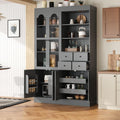 Tall Farmhouse Kitchen Pantry Storage Cabinet，47.2x15.7x75inch Freestanding Buffet with Hutch,Kitchen Pantry Cabinet with 4 Drawers,Door Shelves and Pull-out Trays for Dining room,Living Room,Gray