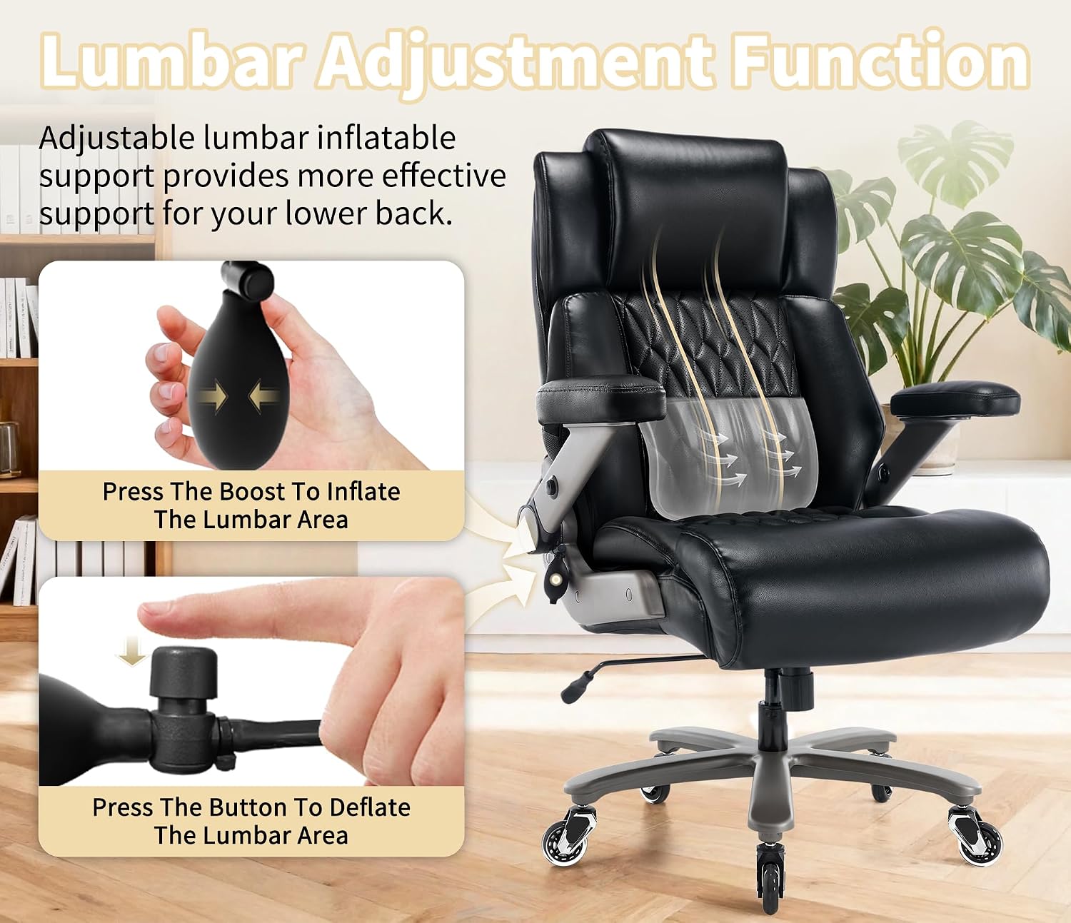 Big and Tall 700lbs Office Chair - Adjustable Lumbar Support 3D Flip Arms Heavy Duty Metal Base&Wheels, High Back Large Executive Computer Desk Chair, Thick Padded Ergonomic Design for Back Pain